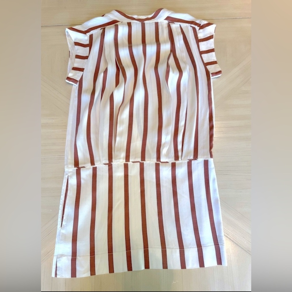 Zara Basics Drop Waist V-Neck Cream/Brown Striped Dress - Size Small - Picture 11 of 16
